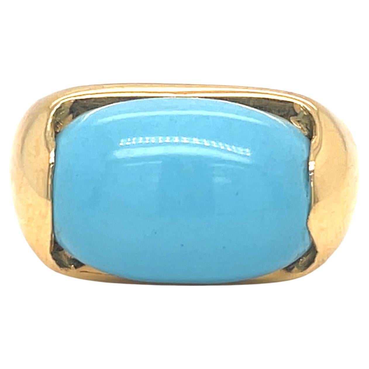 Cabochon Gumdrop Turquoise Cabochon Turquoise Puffy Ring 18k Yellow Gold