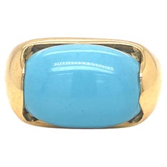 Bague Gumdrop Turquoise Cabochon Turquoise Cabochon Turquoise Puffy en or jaune 18 carats