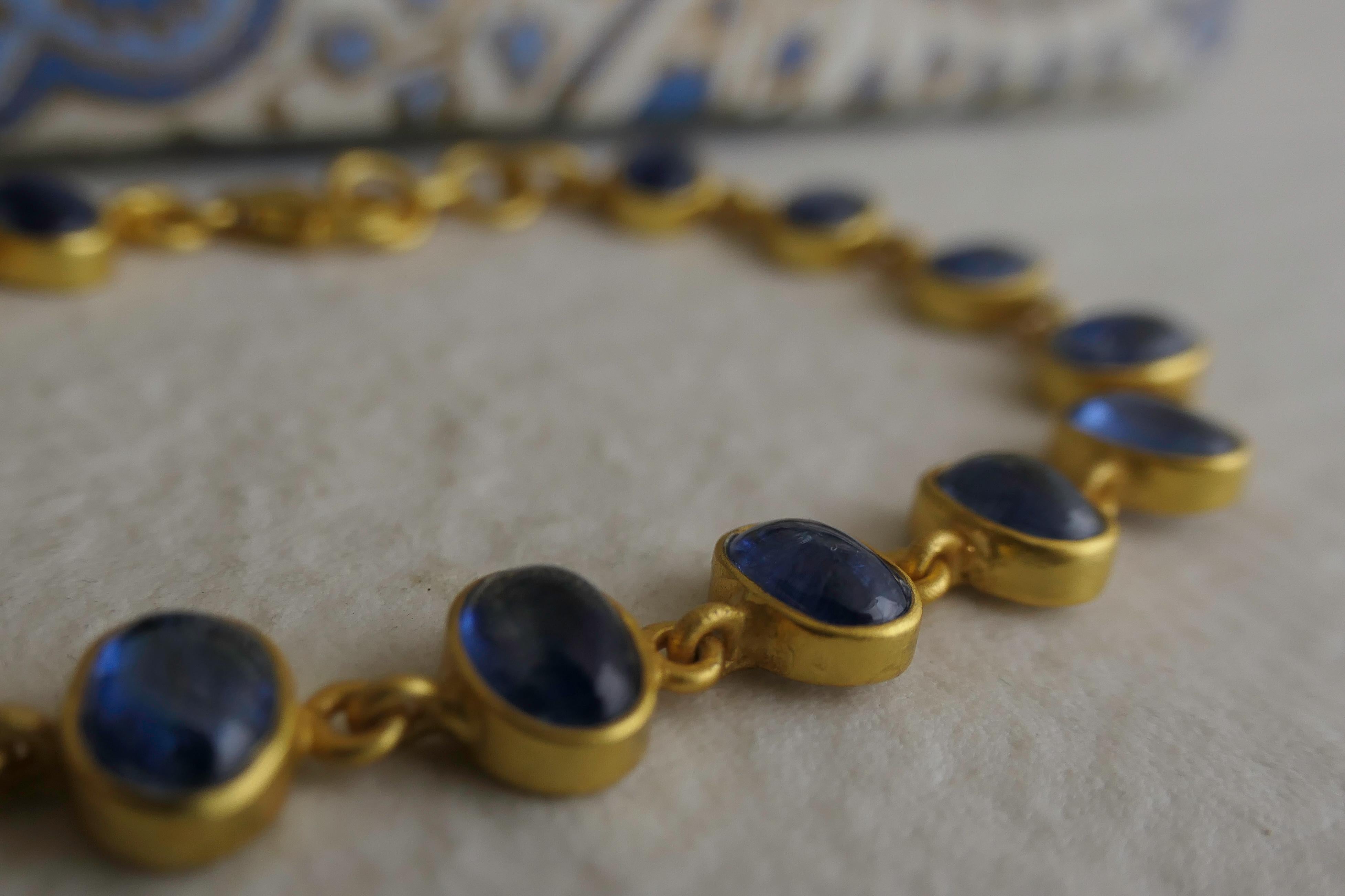 De las mujeres Pulsera de plata de ley chapada en oro con cabujón de cianita en venta