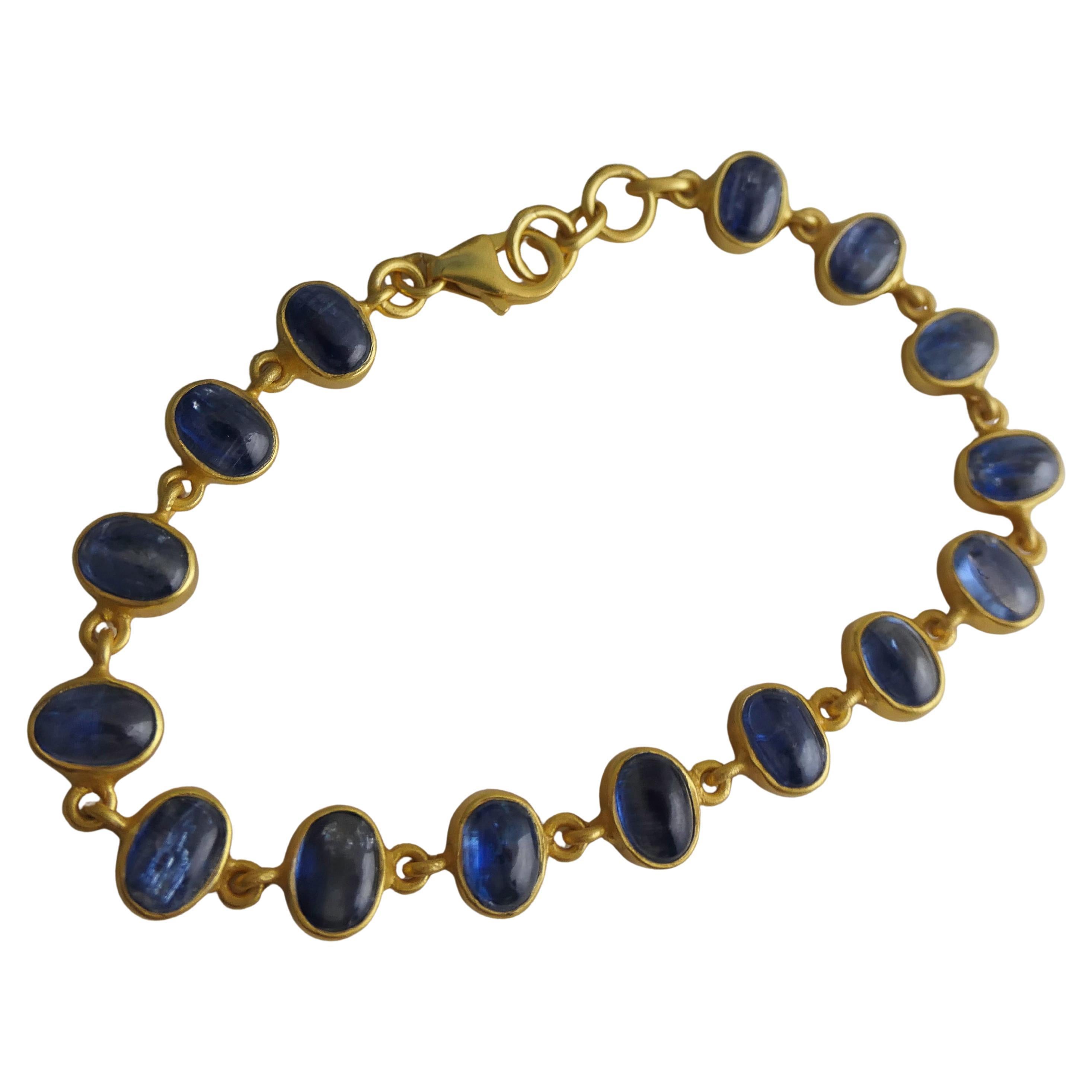 Pulsera de plata de ley chapada en oro con cabujón de cianita en venta
