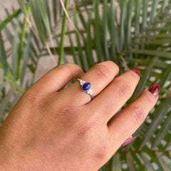 Cabochon Lapis Lazuli with Zircon Singel Stone Unisex Ring in 925 Solid Silver