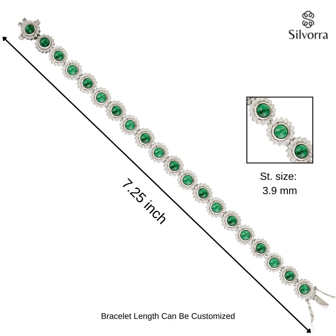 Bracciale Tennis con Malachite Cabochon e Zircone Scintillante in Argento 925 in vendita 5