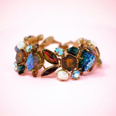 Cabochon Medley Statement Bracelet by Florenza, Signed, circa 1960