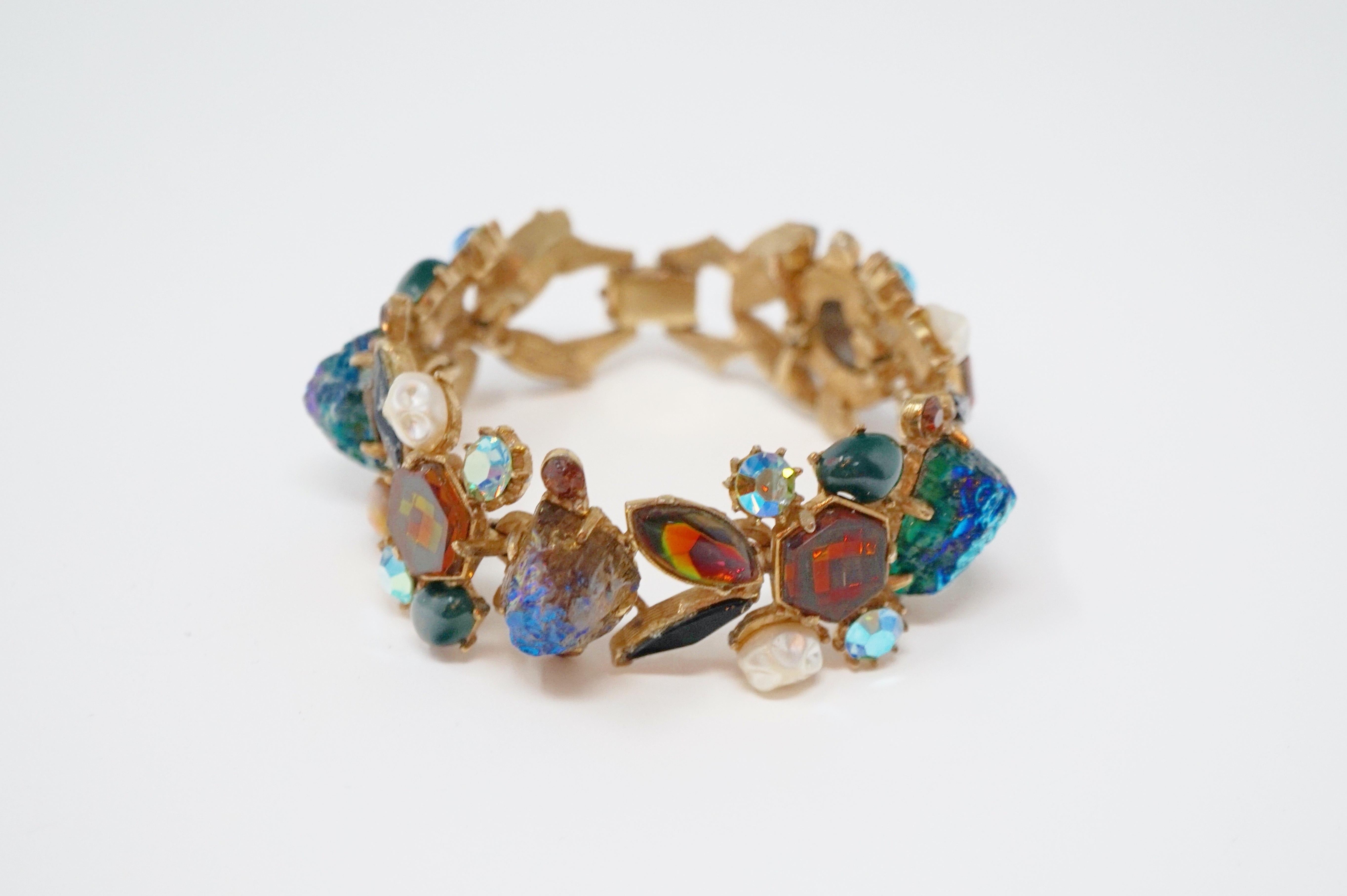 Cabochon Medley Statement Bracelet by Florenza, Signed, circa 1960 2