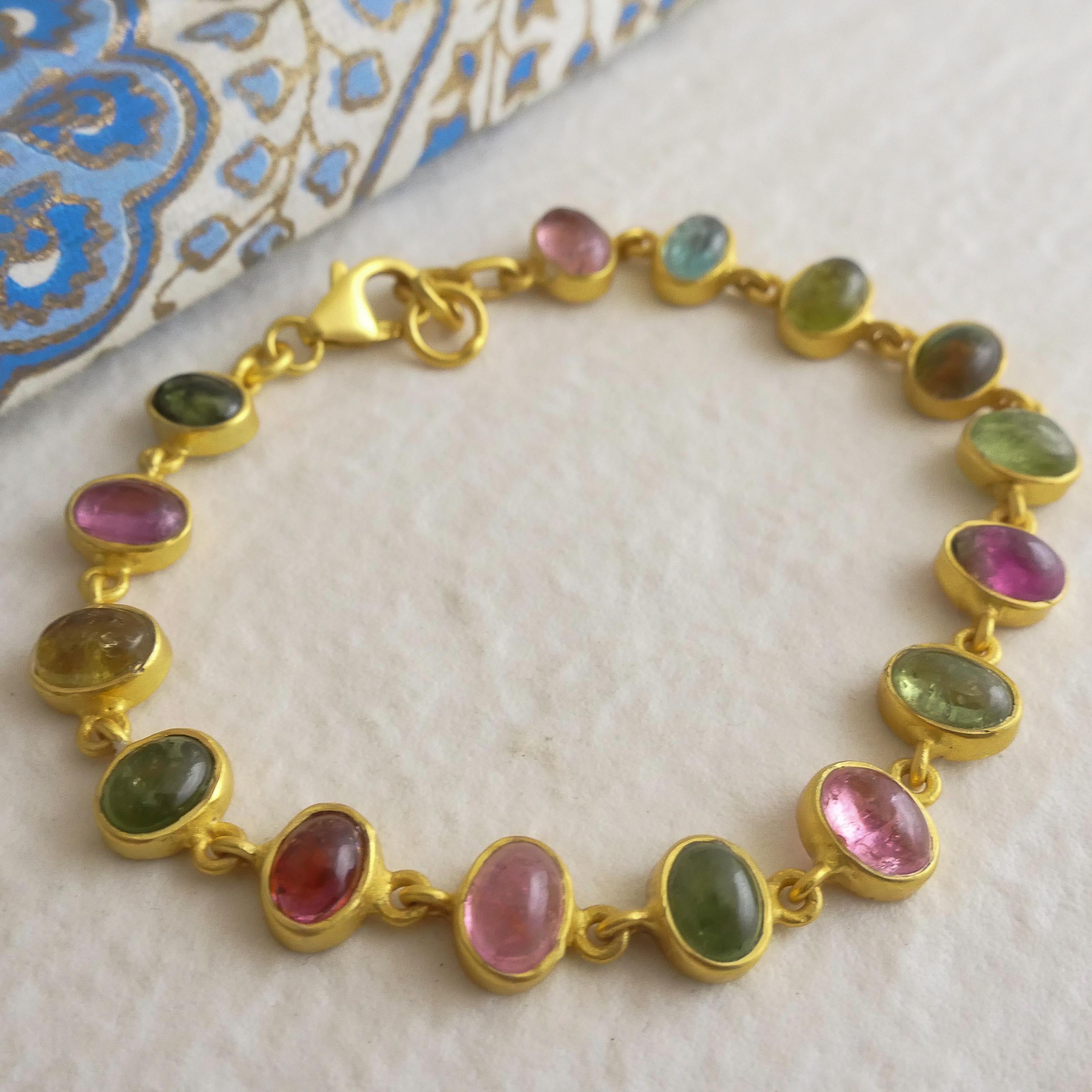 Pulsera Cabujón Turmalina Multicolor Plata de Ley Chapada en Oro en Nuevo estado para la venta en Oslo, 03