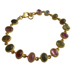 Pulsera Cabujón Turmalina Multicolor Plata de Ley Chapada en Oro