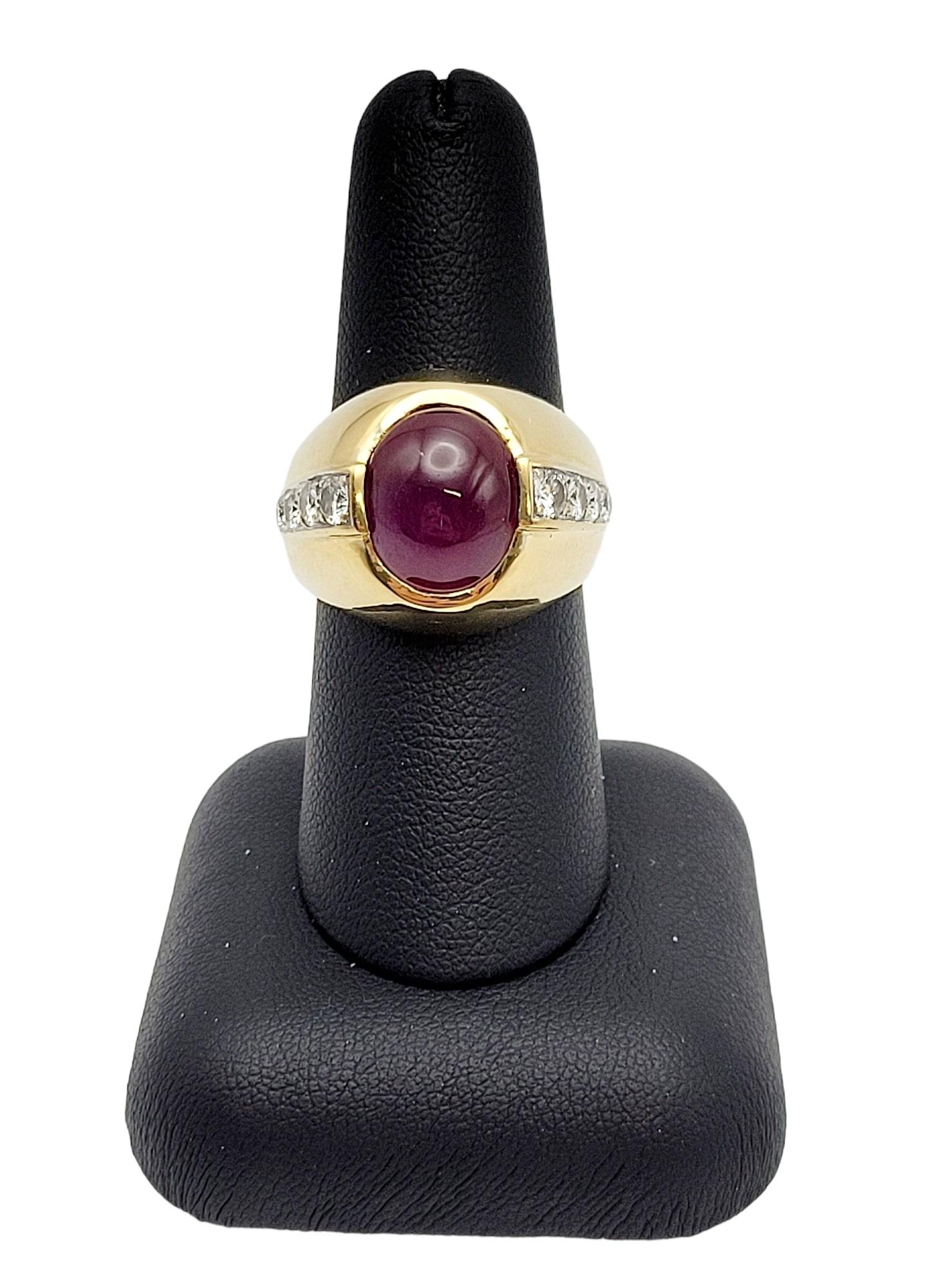 Cabochon Natural Ruby &  Diamonds Dome Ring in 18 Karat Yellow Gold For Sale 3