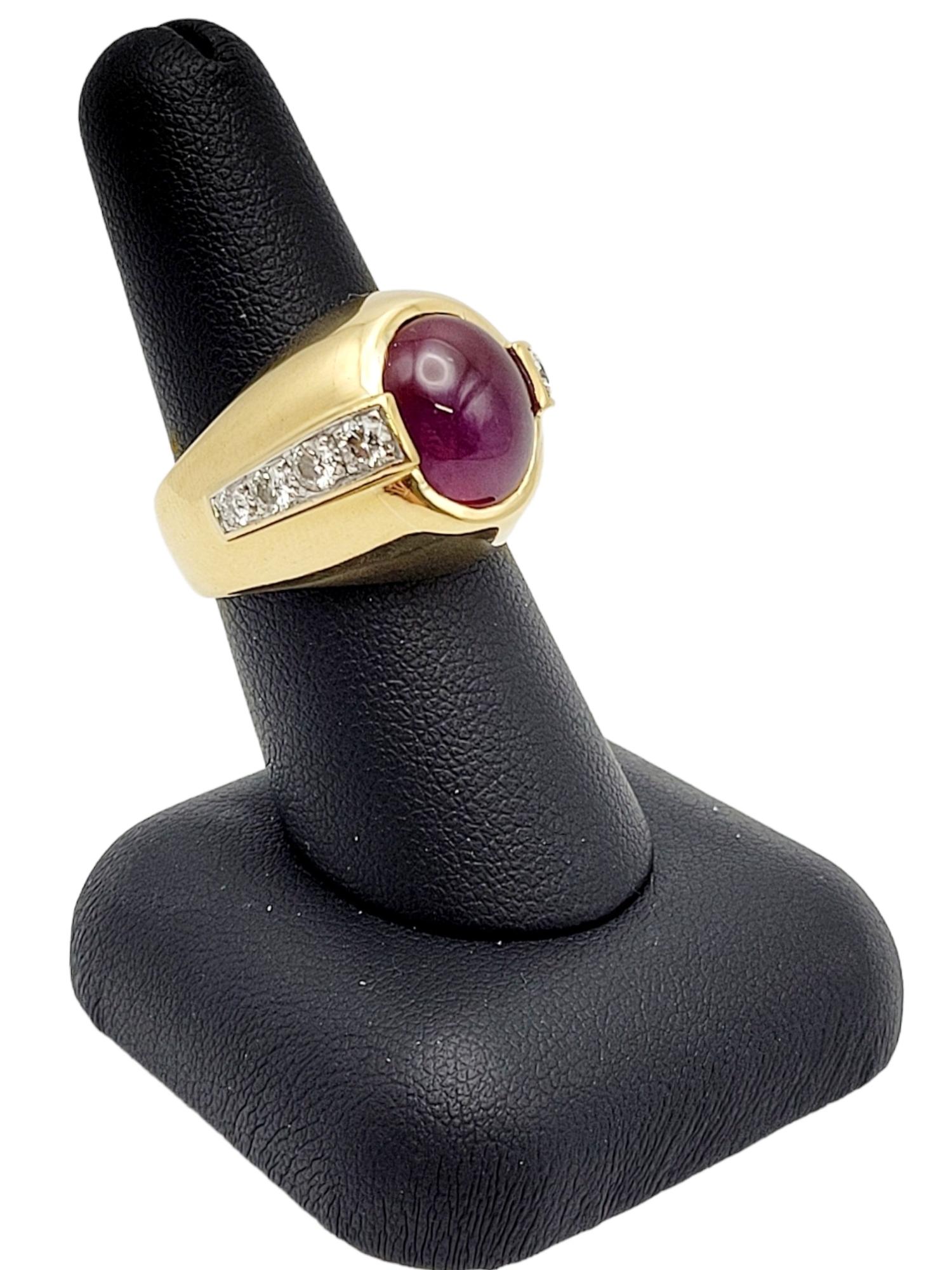 Cabochon Natural Ruby &  Diamonds Dome Ring in 18 Karat Yellow Gold For Sale 6