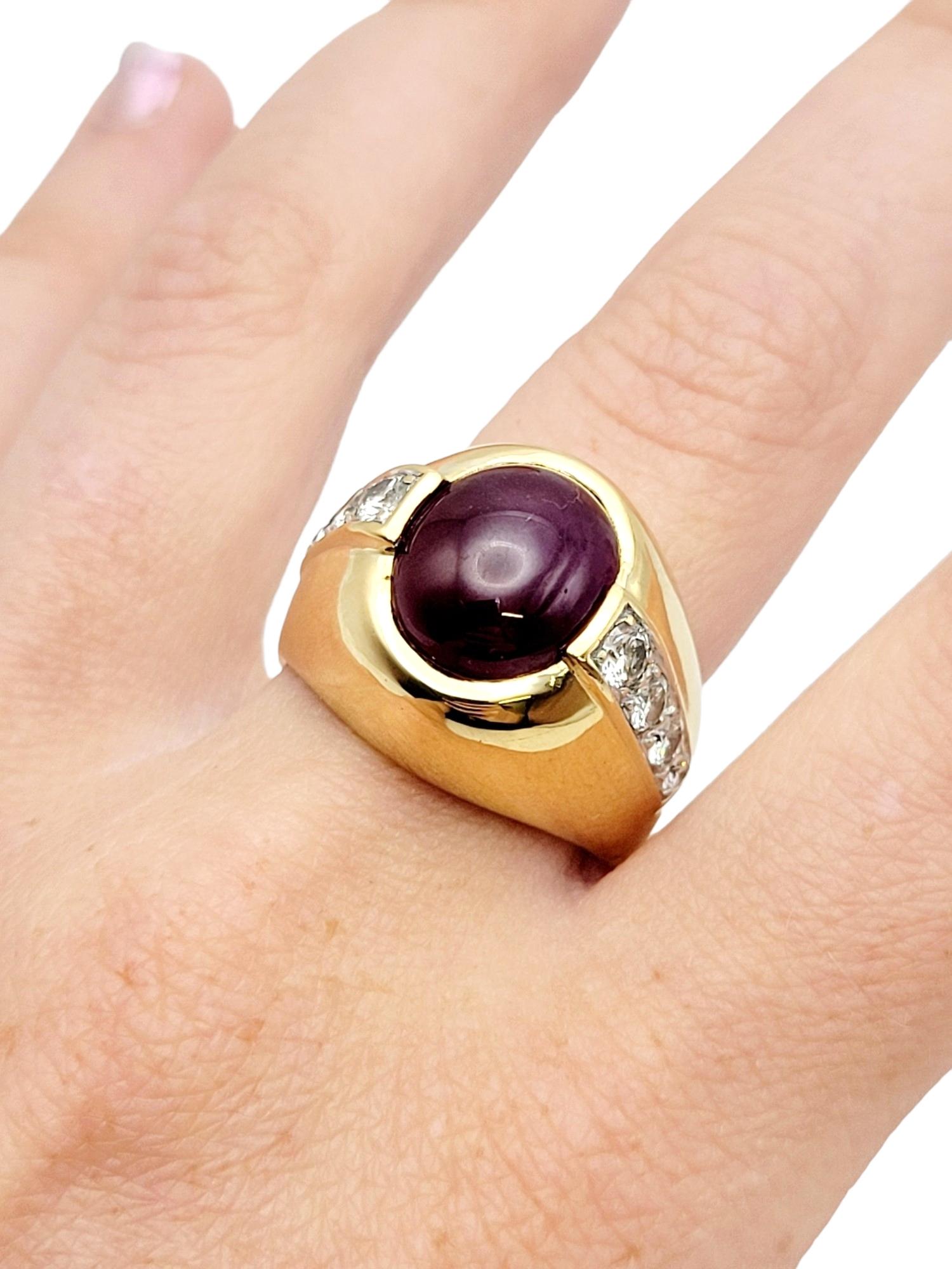 Cabochon Natural Ruby &  Diamonds Dome Ring in 18 Karat Yellow Gold For Sale 8