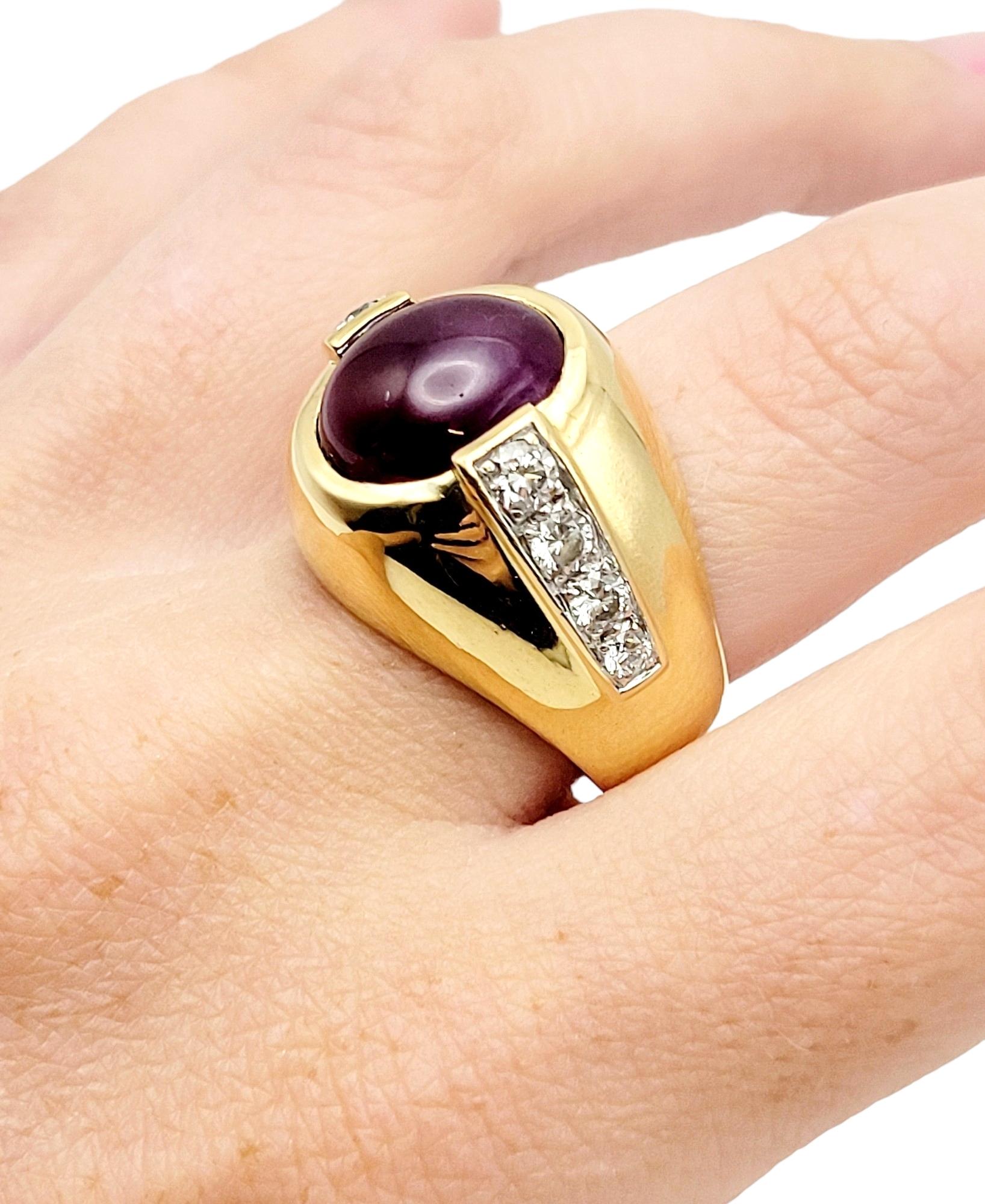 Cabochon Natural Ruby &  Diamonds Dome Ring in 18 Karat Yellow Gold For Sale 8