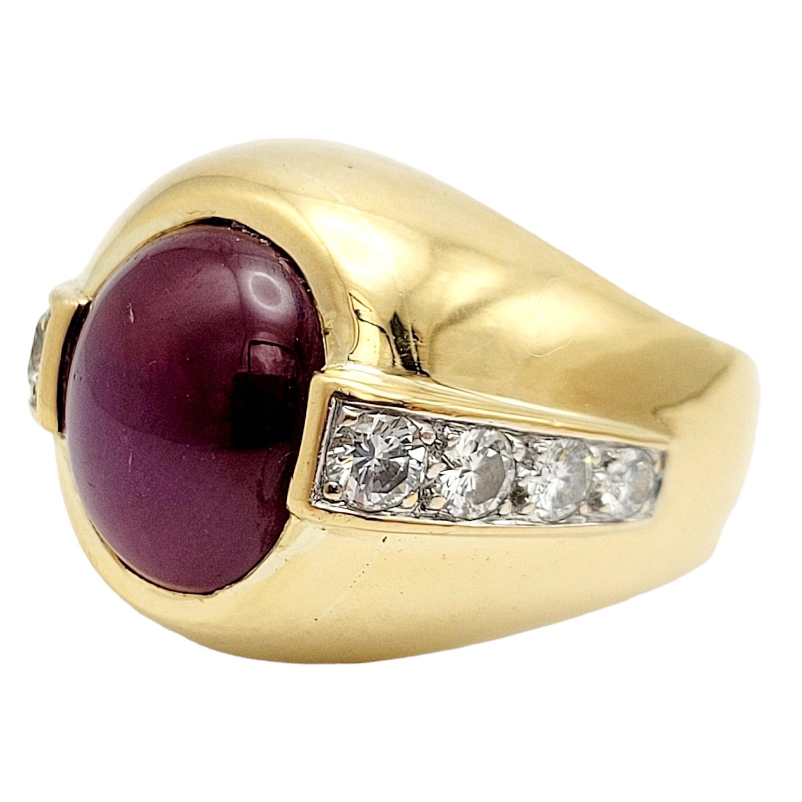 Cabochon Natural Ruby &  Diamonds Dome Ring in 18 Karat Yellow Gold For Sale 1