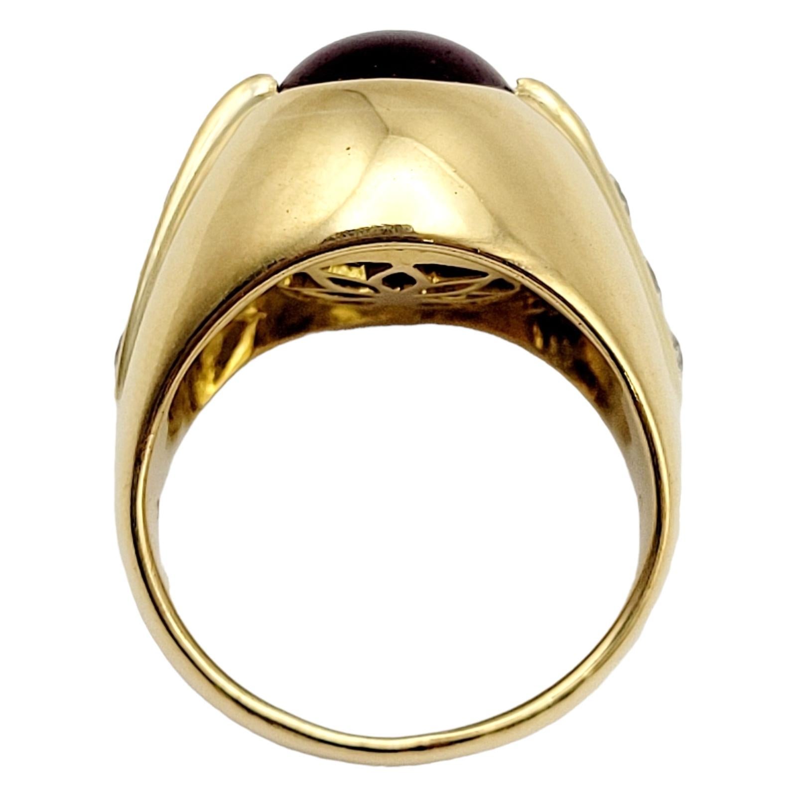Women's or Men's Cabochon Natural Ruby &  Diamonds Dome Ring in 18 Karat Yellow Gold For Sale