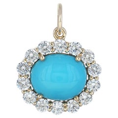 Pendentif raffiné en or jaune 14 carats avec cabochon de turquoise naturelle et zircone cubique ronde