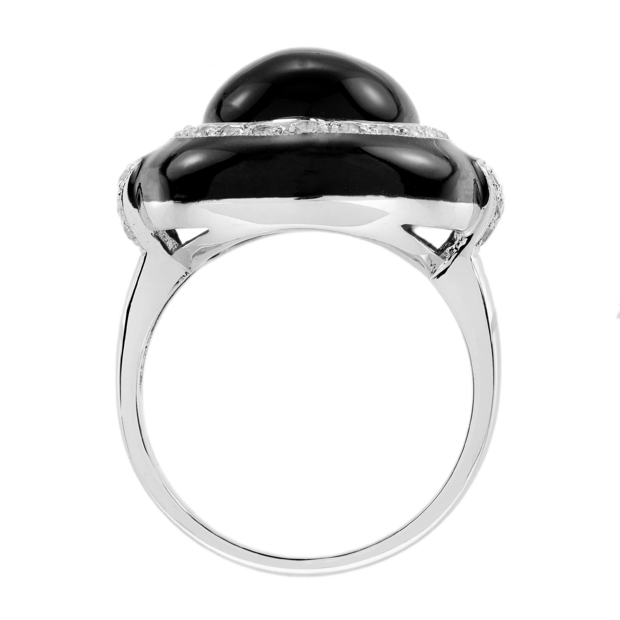 Anello da cocktail con onice cabochon, zaffiro bianco e smalto in stile Art Deco in oro 9K in vendita 3
