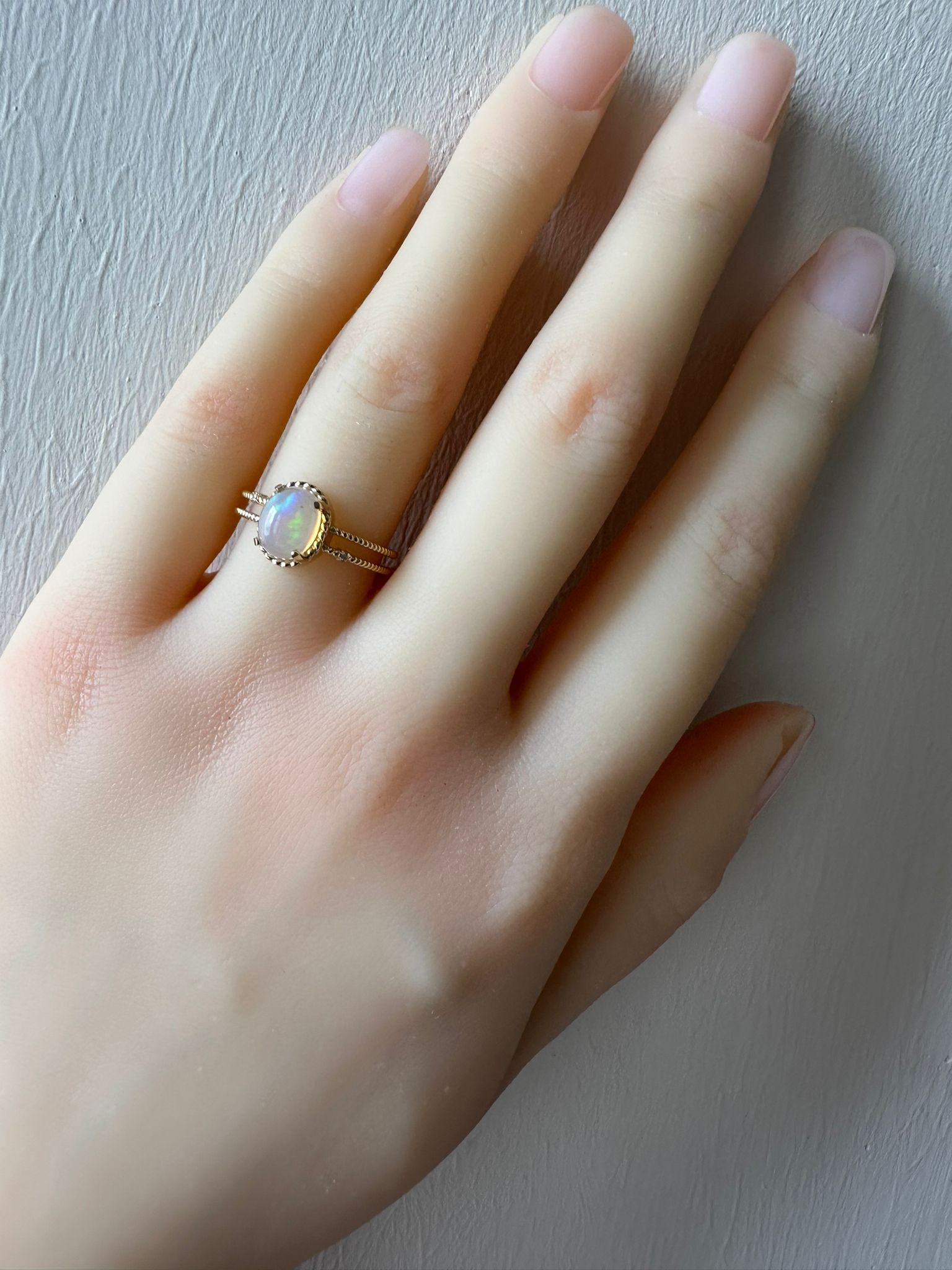 For Sale:  Cabochon Opal Ring. 14k Gold Ring with Opal. Minimalist Opal Ring 9