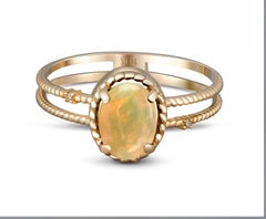 Cabochon Opal Ring. 14k Gold Ring with Opal. Minimalist Opal Ring