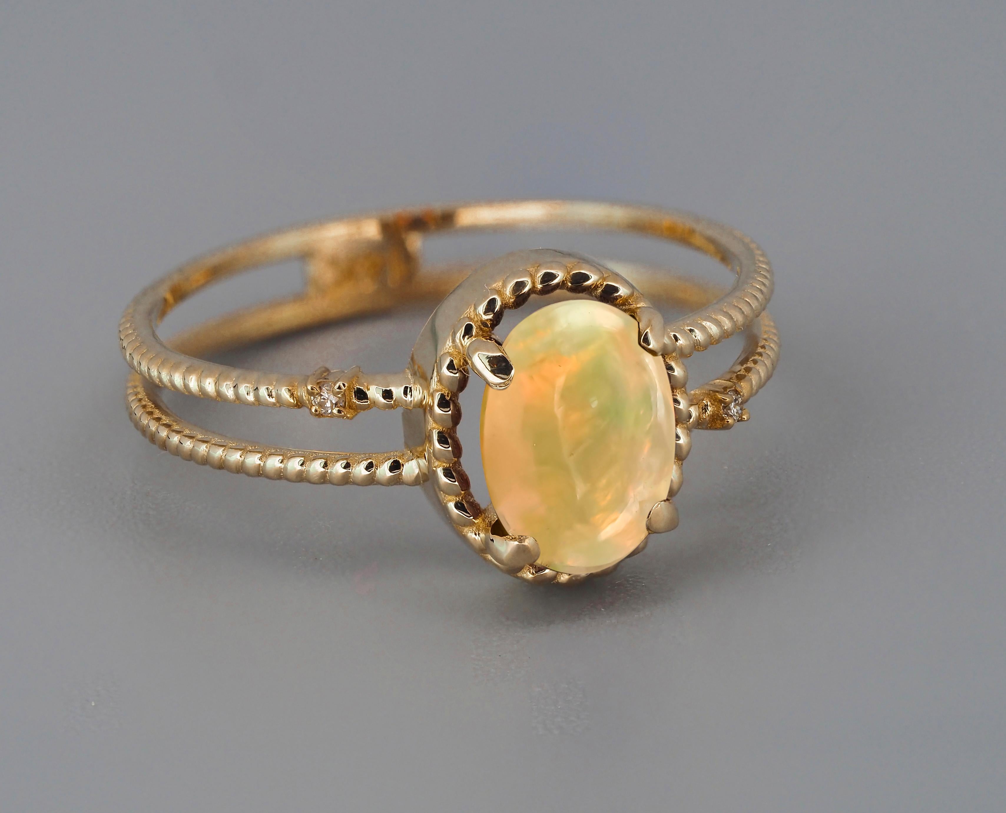 For Sale:  Cabochon Opal Ring. 14k Gold Ring with Opal. Minimalist Opal Ring 3