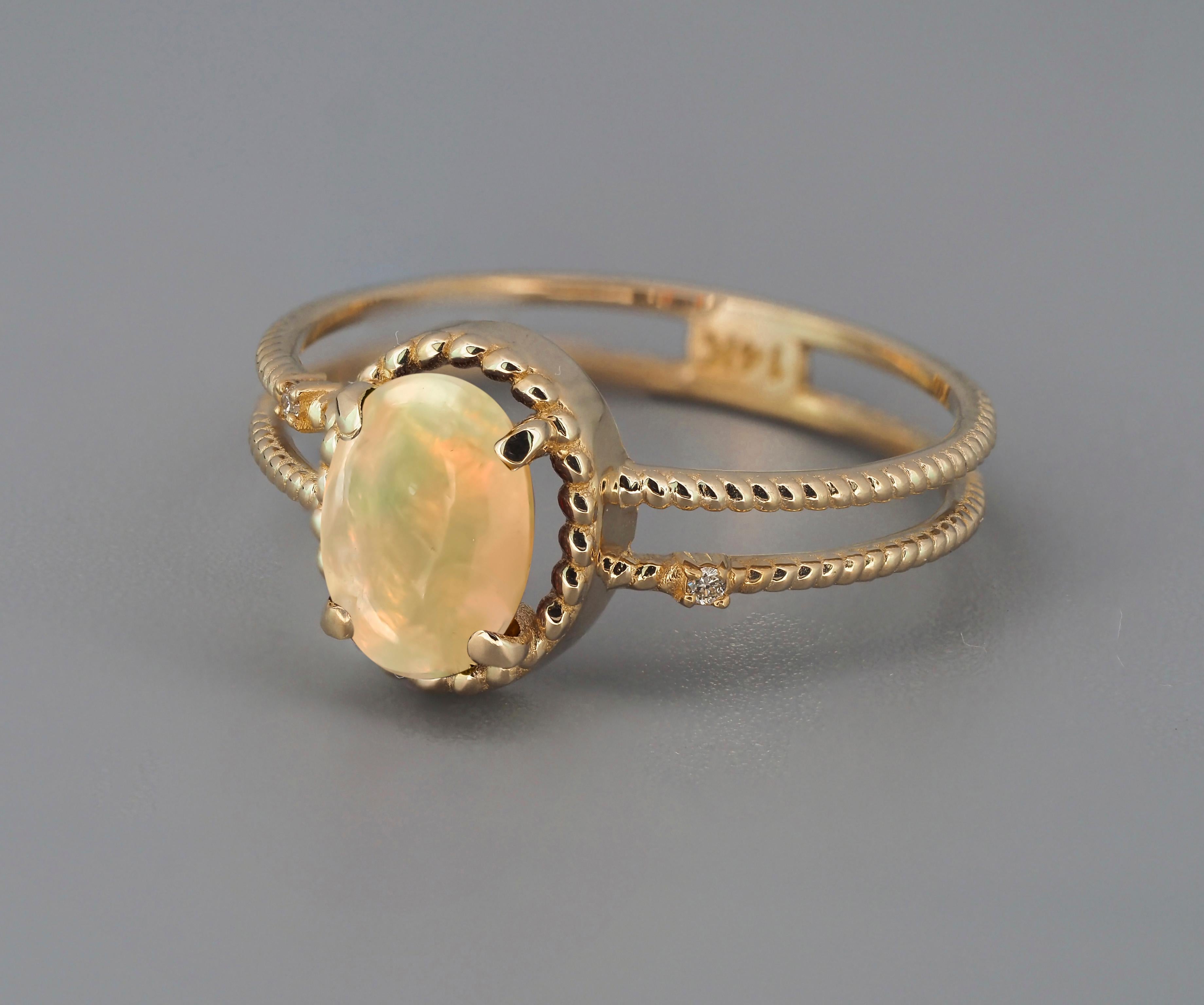 For Sale:  Cabochon Opal Ring. 14k Gold Ring with Opal. Minimalist Opal Ring 3
