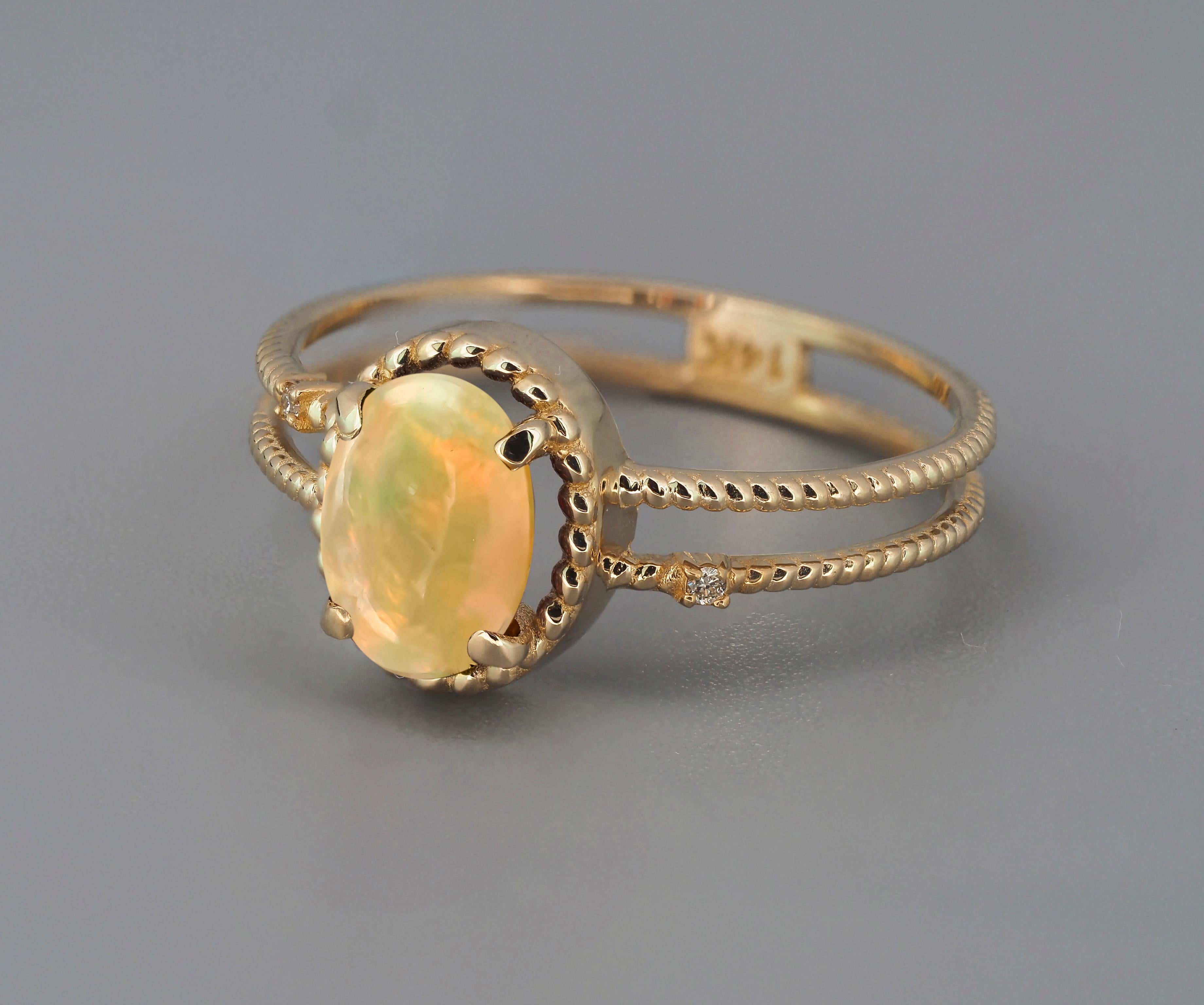 Modern Cabochon Opal Ring, 14k Gold Ring with Opal, Minimalist Opal Ring For Sale