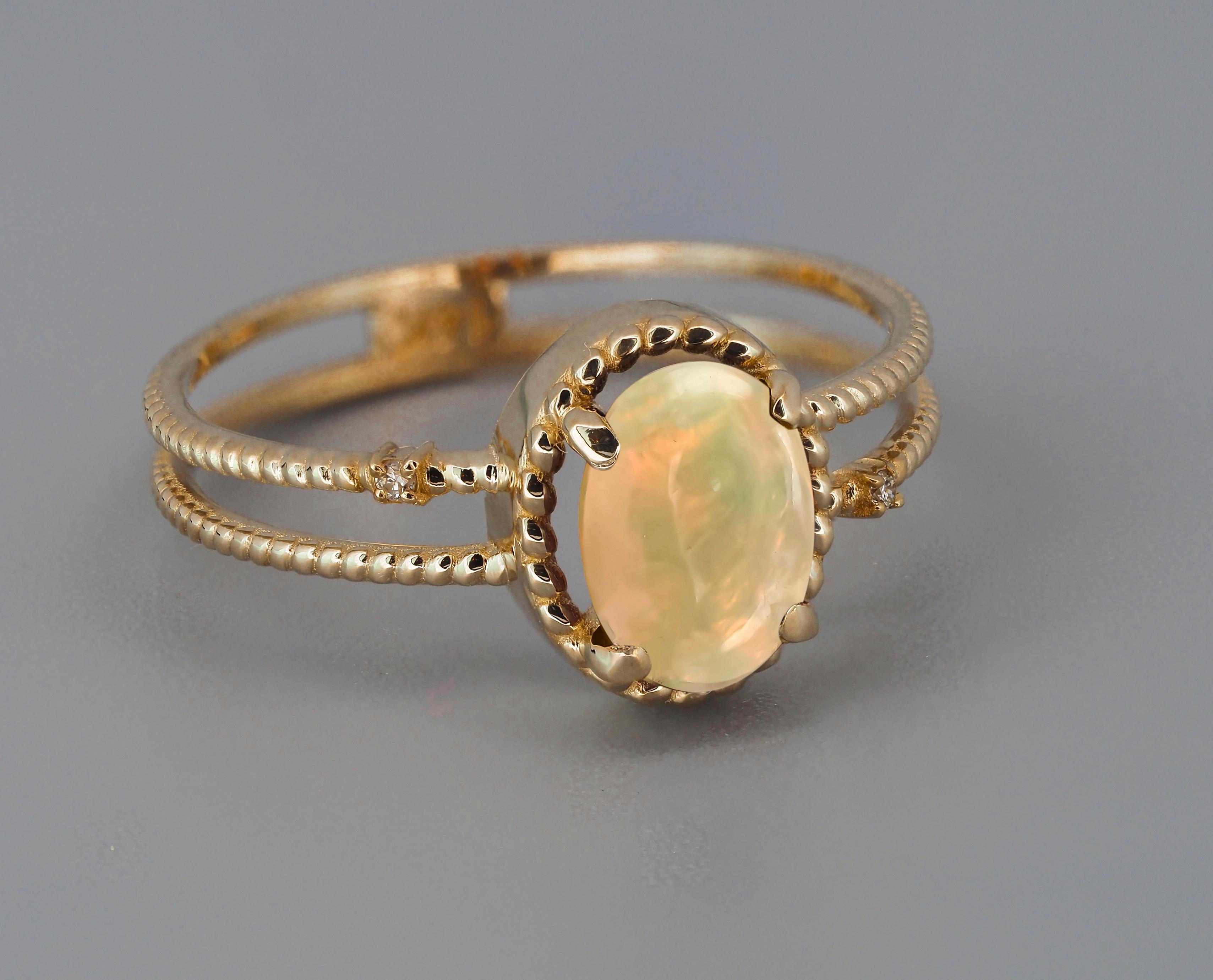 For Sale:  Cabochon Opal Ring. 14k Gold Ring with Opal. Minimalist Opal Ring 5