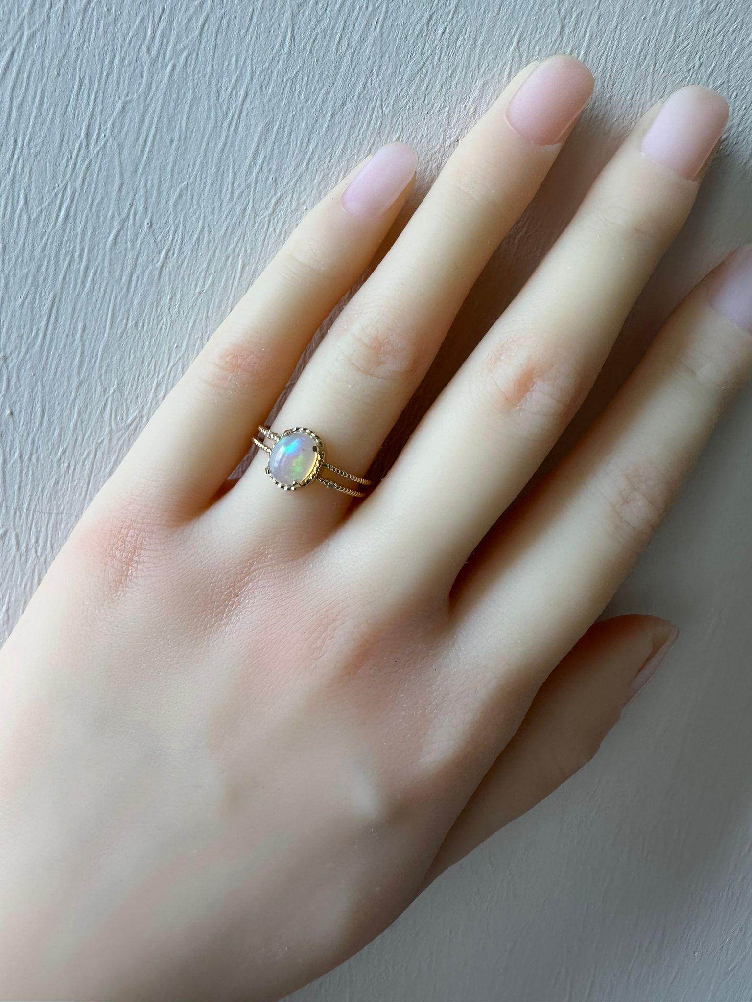 For Sale:  Cabochon Opal Ring. 14k Gold Ring with Opal. Minimalist Opal Ring 4