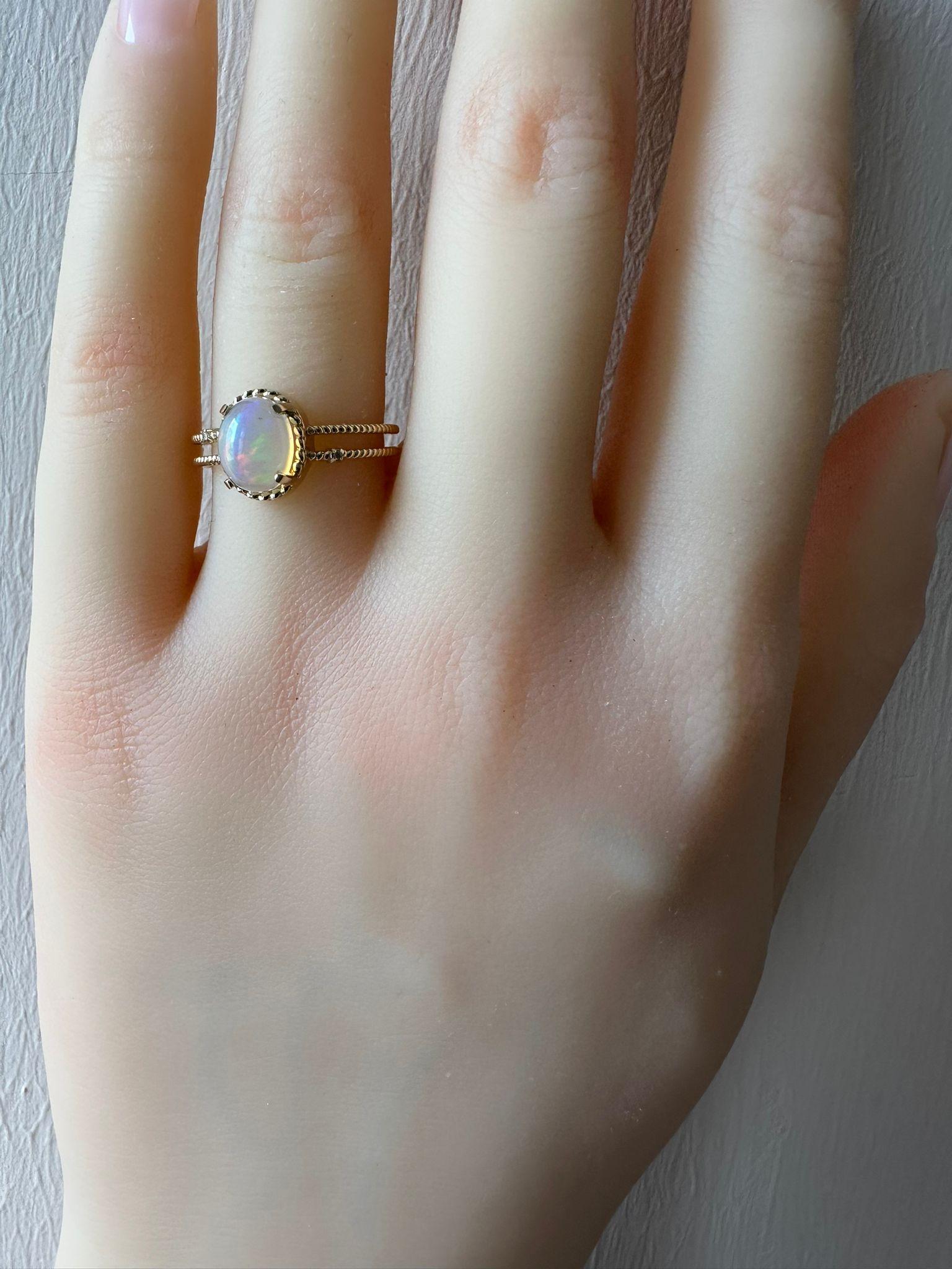 For Sale:  Cabochon Opal Ring. 14k Gold Ring with Opal. Minimalist Opal Ring 6