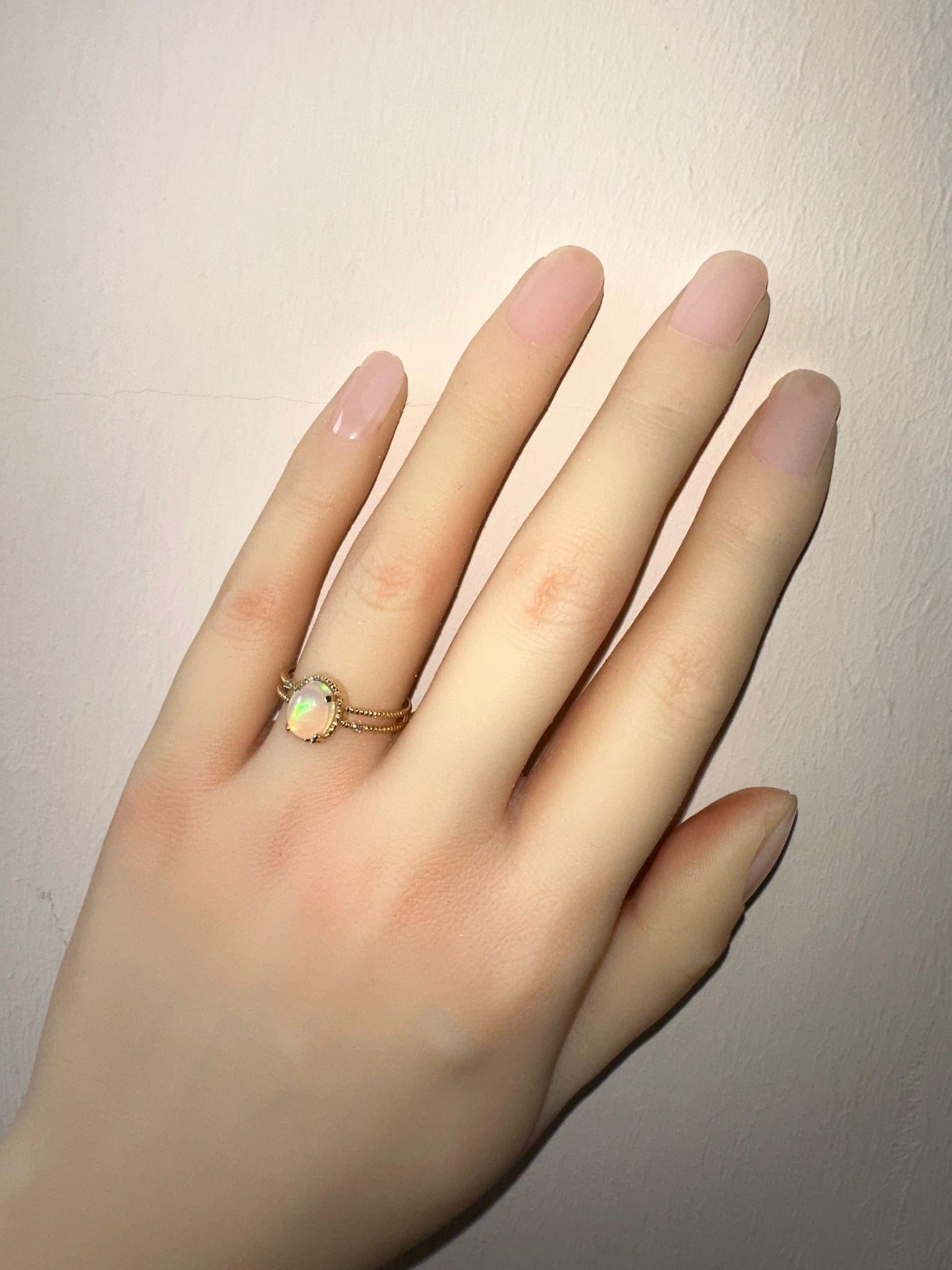 For Sale:  Cabochon Opal Ring. 14k Gold Ring with Opal. Minimalist Opal Ring 7