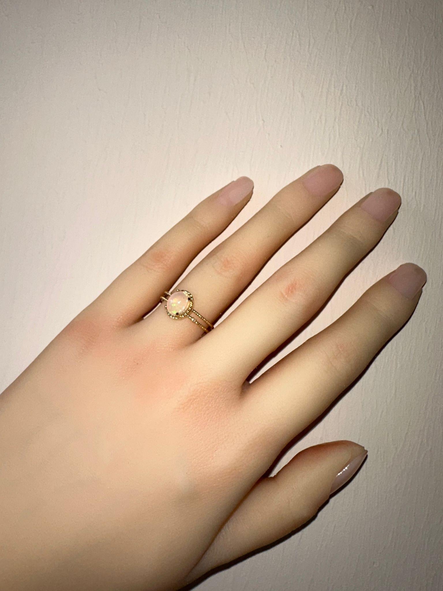 For Sale:  Cabochon Opal Ring. 14k Gold Ring with Opal. Minimalist Opal Ring 8