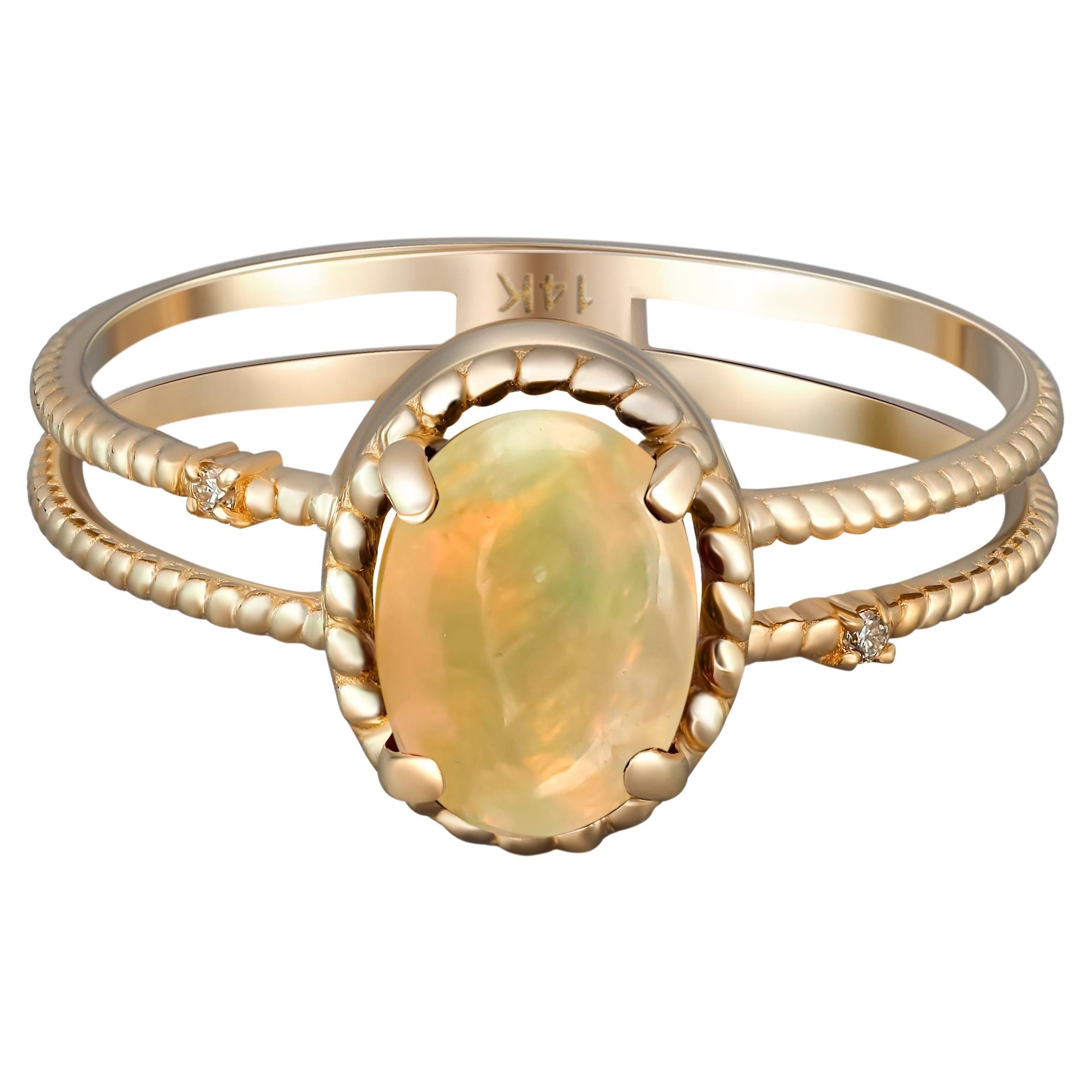Cabochon Opal Ring. 14k Gold Ring with Opal. Minimalist Opal Ring