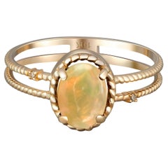 Cabochon Opal Ring. 14k Gold Ring with Opal. Minimalist Opal Ring