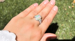 Cabochon Opal Ring with Diamonds Silver