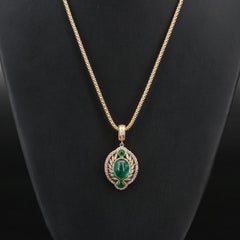 Cabochon Oval Cut Emerald Pendant Necklace, MidCentury Diamonds Bridal Necklace