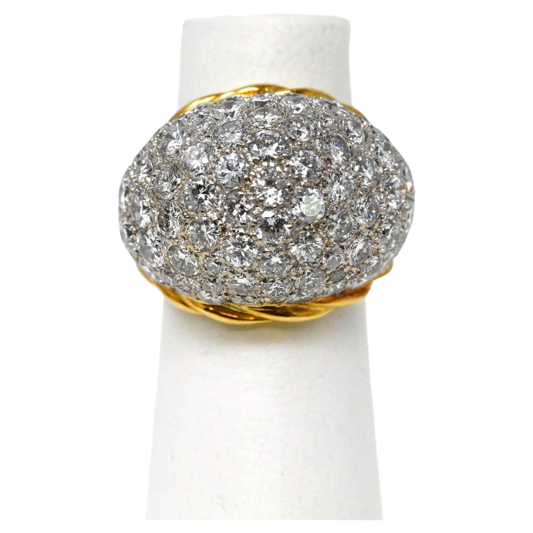 Cabochon Pave Style Yellow and White 18 Karat Gold Ladies Ring For Sale
