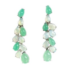 Rosior Pear Cut Cabochon Opal and Chrysophrase Dangle Earrings set in White Gold Rosior Pear Cut Cabochon Opal and Chrysophrase Dangle Earrings set in White Gold