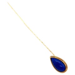 Cabochon Pear Shape Lapis Twisted Pin in 18ct Yellow Gold
