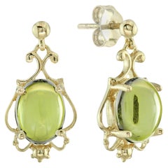 Cabochon Peridot Vintage Style Drop Earrings in 9K Yellow Gold