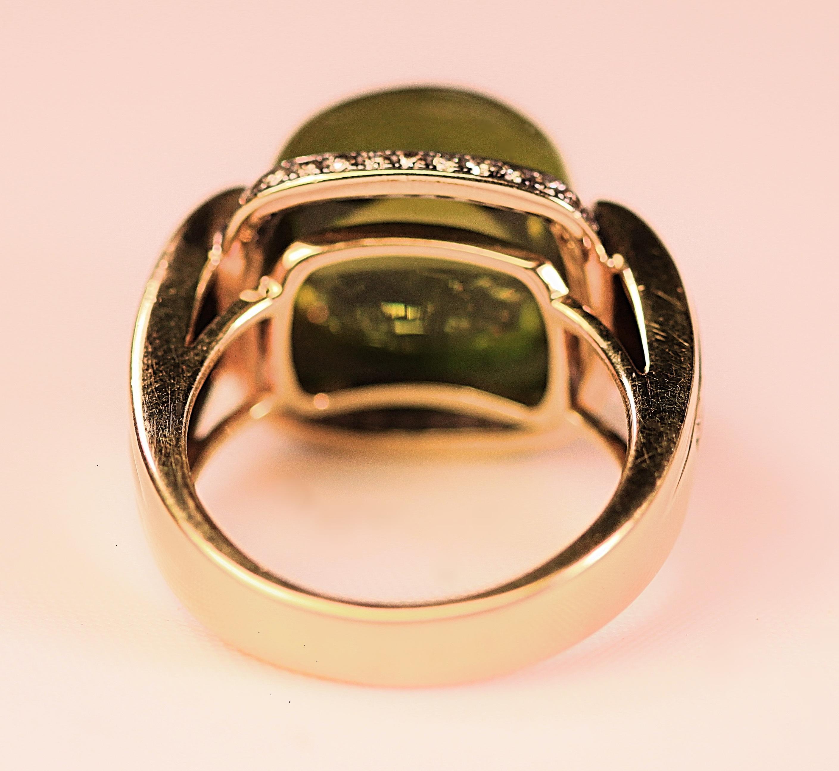 Round Cut Peridot Right Hand Ring with White and Brown Diamonds by Frederic Sage For Sale
