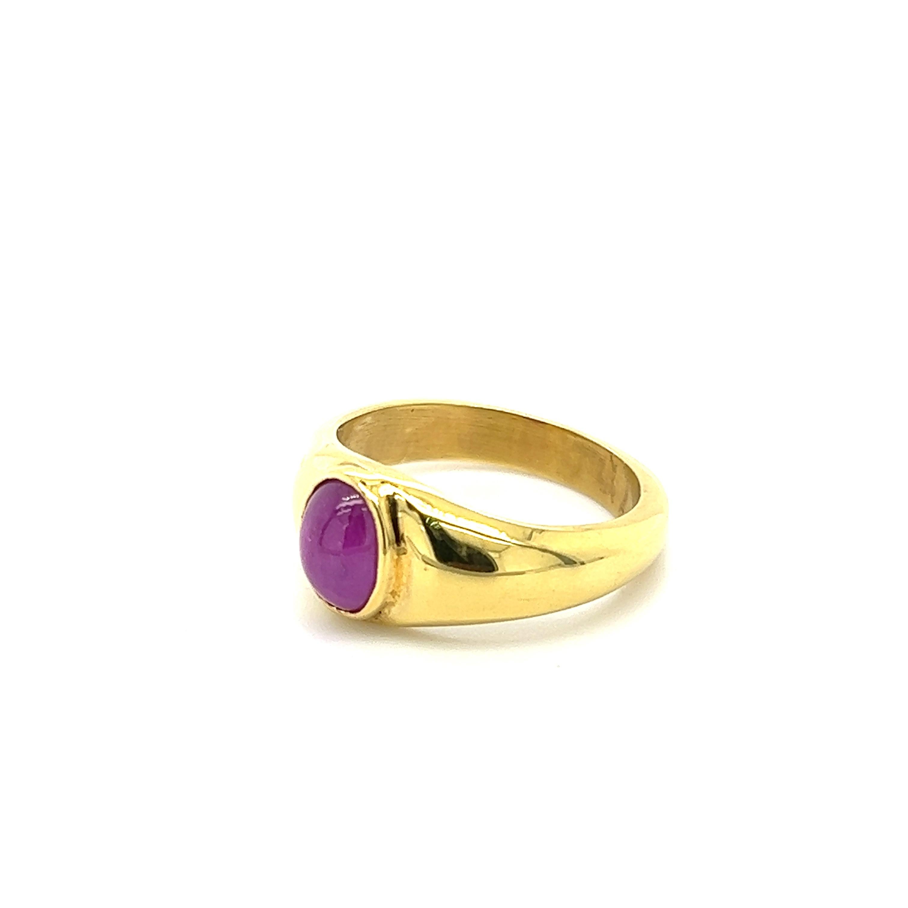Belcher-Ring mit rosa Saphir im Cabochon-Schliff im Zustand „Gut“ im Angebot in Knoxville, TN
