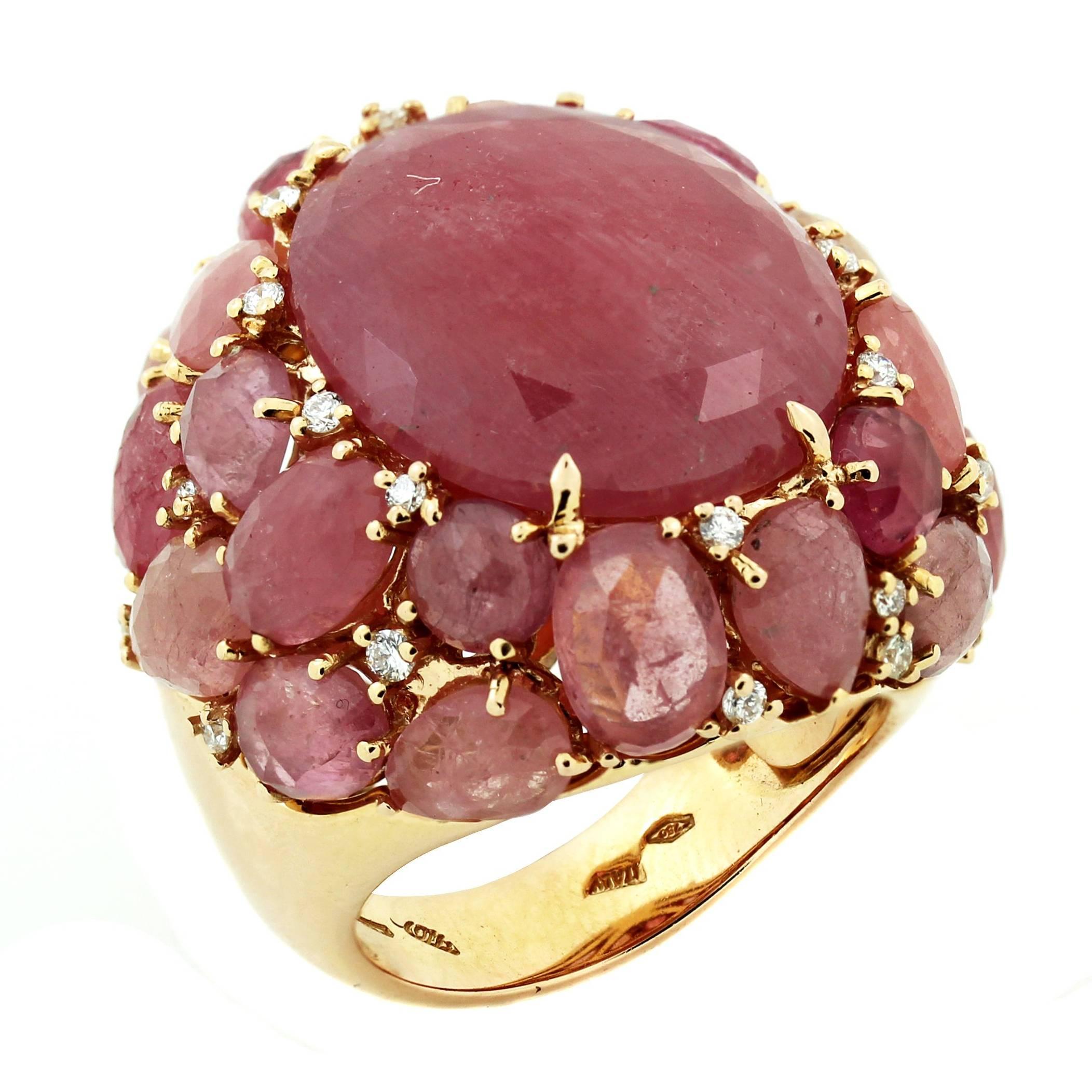 Cabochon Pink Sapphire Gold and Diamond Ring Giovanni Ferraris