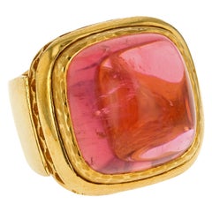 Cabochon Pink Tourmaline and 18 Karat Gold Cocktail Ring