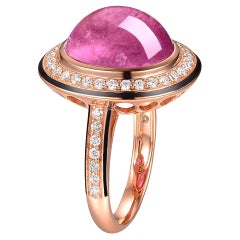 Cabochon Pink Tourmaline Diamond Enamel Ring