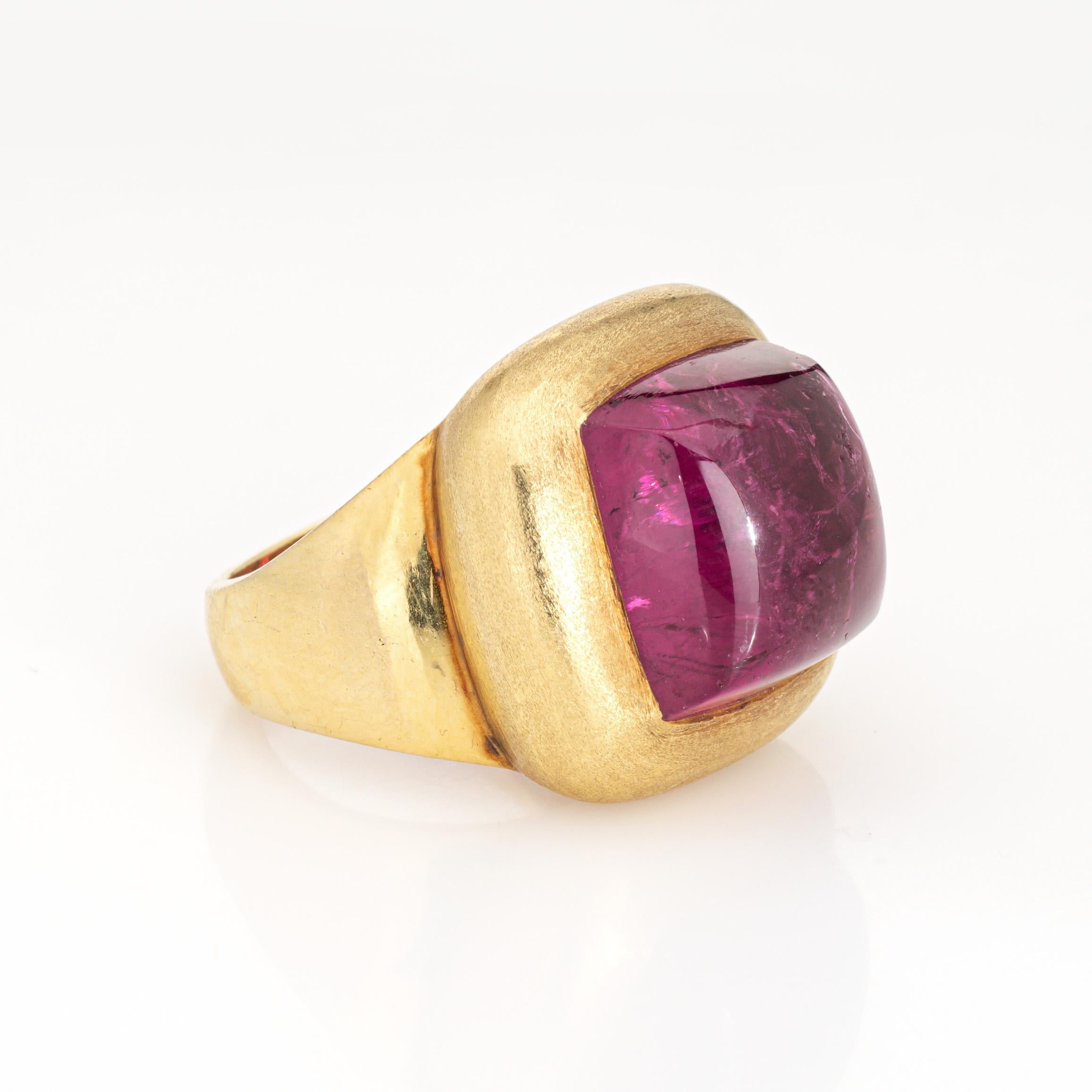 Modern Cabochon Pink Tourmaline Ring Square Cocktail Estate 18k Yellow Gold Sz 6 Maz   For Sale