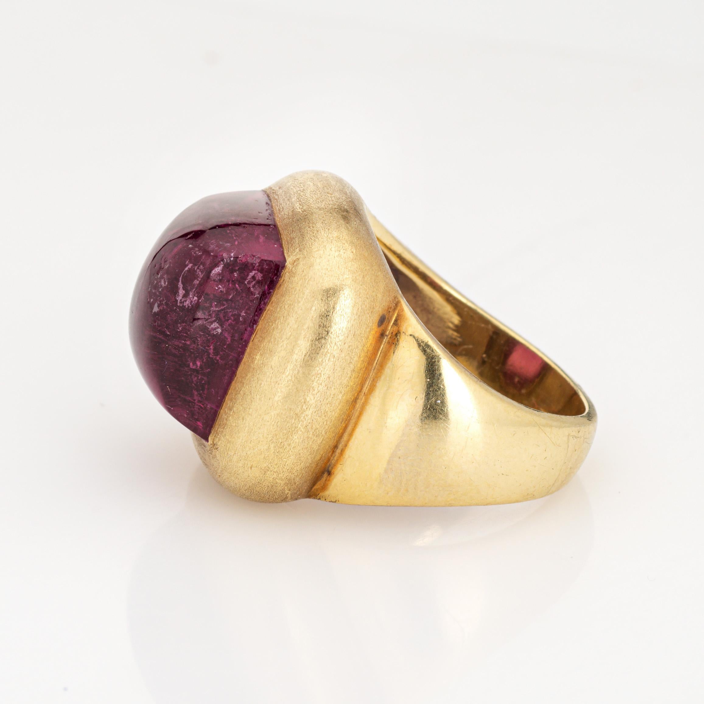 Cabochon Pink Tourmaline Ring Square Cocktail Estate 18k Yellow Gold Sz 6 Maz In Good Condition In Torrance, CA