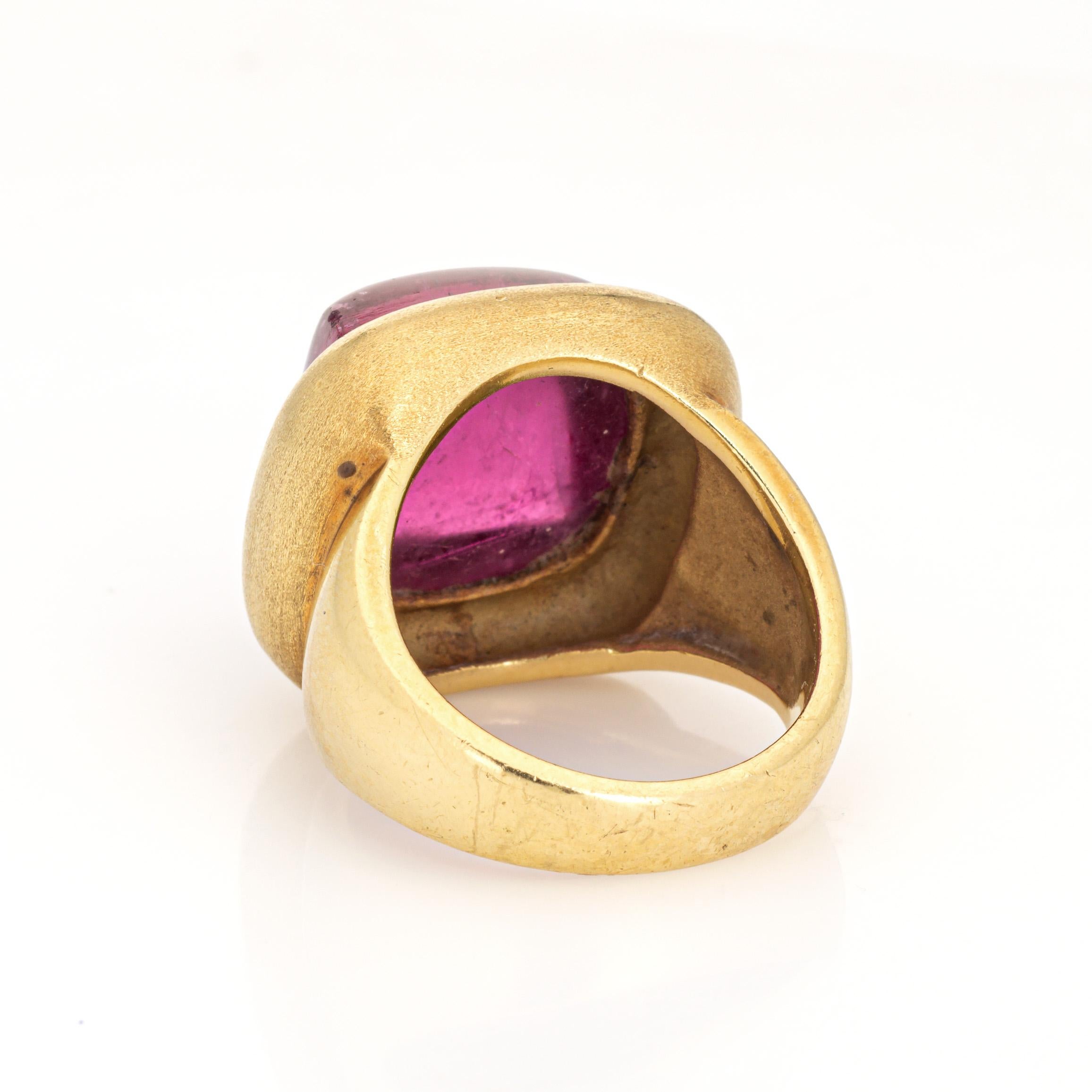 Women's Cabochon Pink Tourmaline Ring Square Cocktail Estate 18k Yellow Gold Sz 6 Maz   For Sale