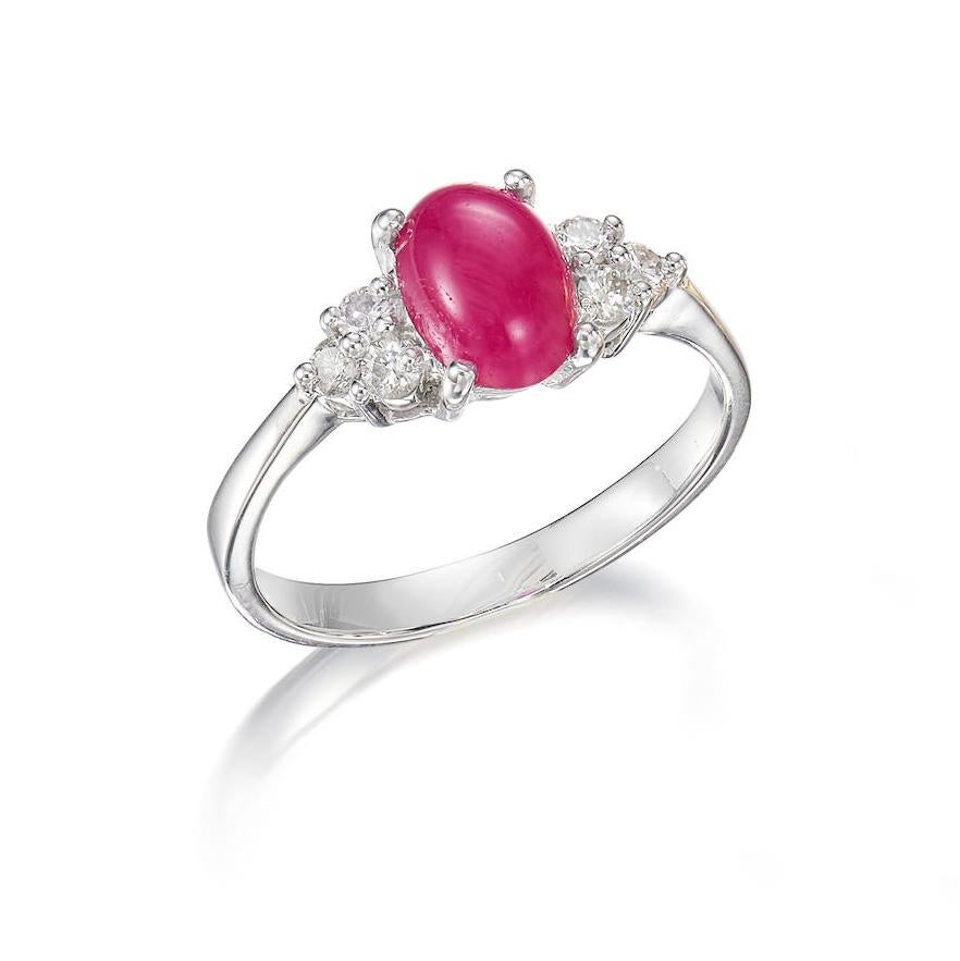 Contemporary Cabochon Red Spinel Ring With Diamonds 18K Gold For Sale