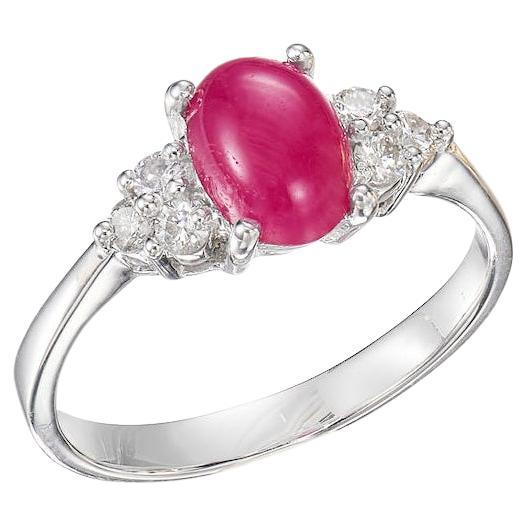 Cabochon Red Spinel Ring With Diamonds 18K Gold For Sale