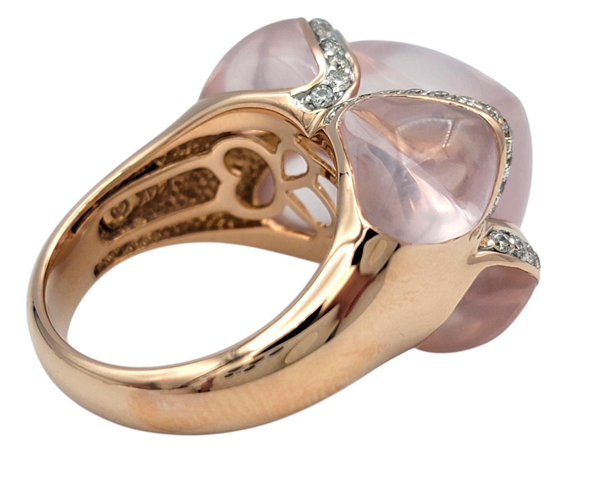 Cabochon Rose Quartz and Diamond Cocktail Ring in Polished 14 Karat Rose Gold In Good Condition For Sale In Scottsdale, AZ