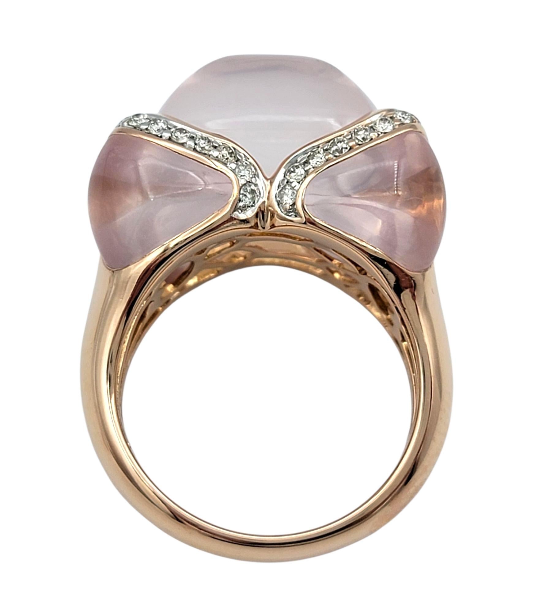 Women's Cabochon Rose Quartz and Diamond Cocktail Ring in Polished 14 Karat Rose Gold For Sale
