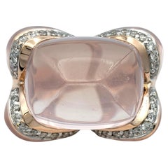 Cabochon Rose Quartz and Diamond Cocktail Ring in Polished 14 Karat Rose Gold