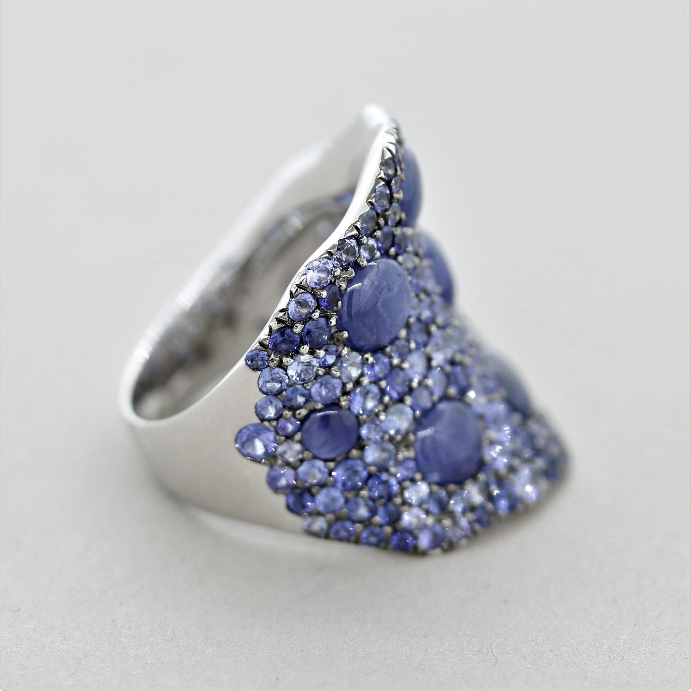 Women's Cabochon and Round Sapphire Gold Cocktail Ring For Sale